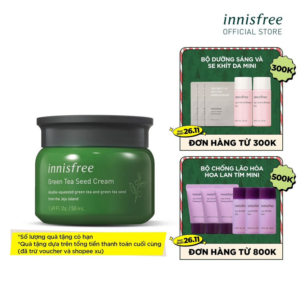 [Mã COSIF11 giảm 10% đơn 400K] Kem dưỡng ẩm trà xanh innisfree Green Tea Seed Cream 50ml