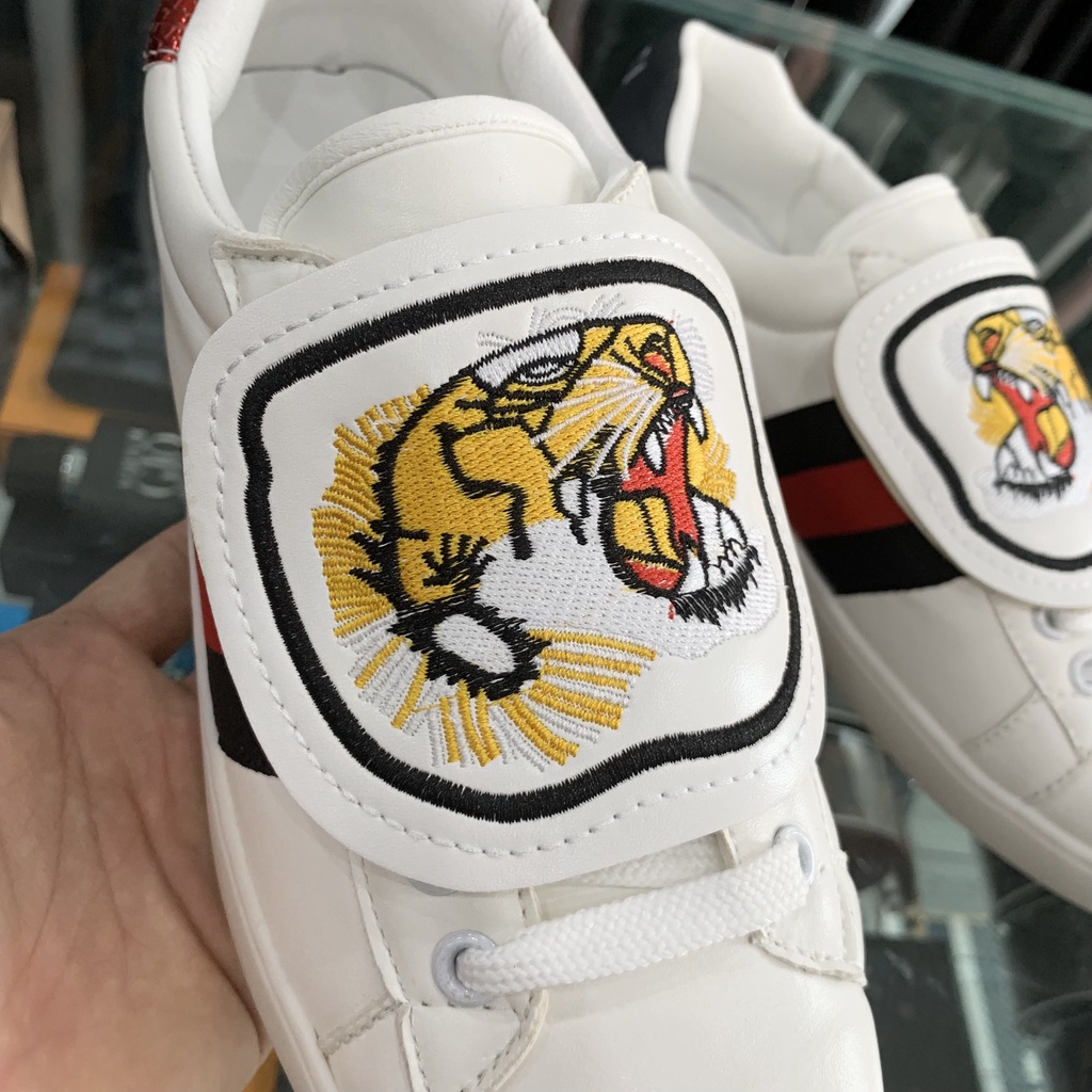 Giày thể thao sneaker hổ Tiger cúc bấm nam nữ unisex thêu vạch phối gót vảy song màu đen đỏ siêu rẻ đẹp GS12P