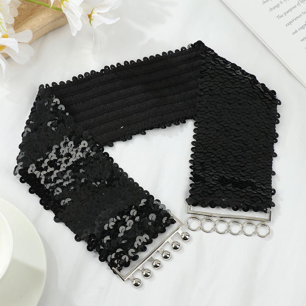 PEARLVN Thắt Lưng Bản Rộng Co Giãn Đính Kim Sa Lấp Lánh Phong Cách Vintage
