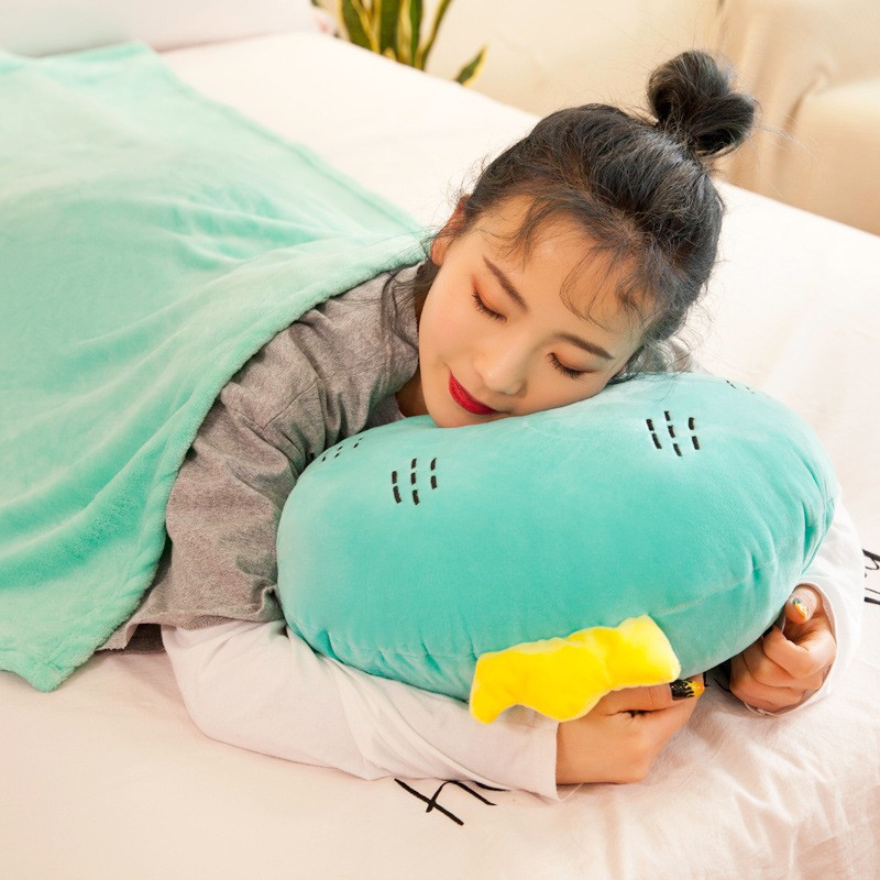 [Hàng sẵn siêu giảm ] Gối Ôm Hình Trái Cây Gối Ôm Ngủ Hình Trái Dâu Tích Hợp Chăn Cho Dân Văn Phòng