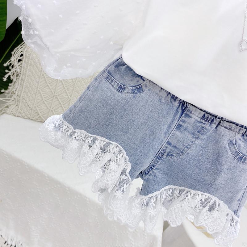 Quần Short Jeans Ống Rộng Màu Trơn Cho Bé Gái