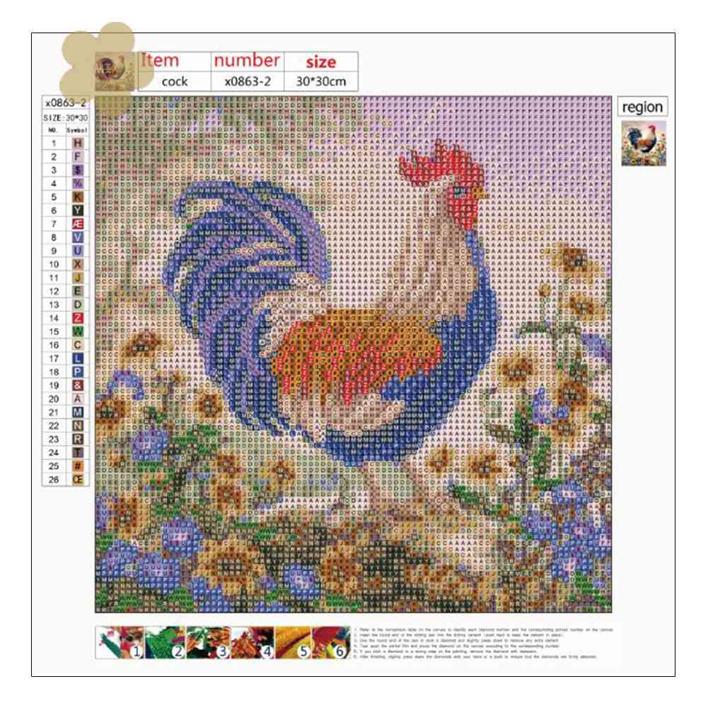 Tranh Đính Đá Kim Cương Toàn Bộ 5D DIY Hình Vẽ Con Gà Trống