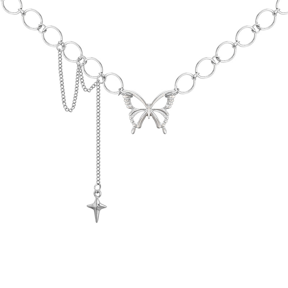 Vòng cổ khoen tròn phối mặt hình ngôi sao và bướm cá tính xinh xắn