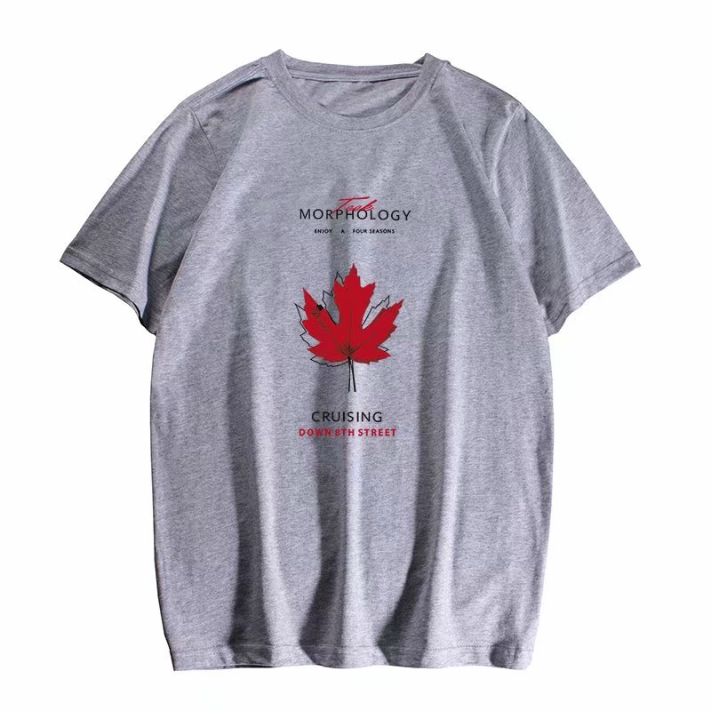Fashionable young men's short-sleeved maple leaf print t-shirt