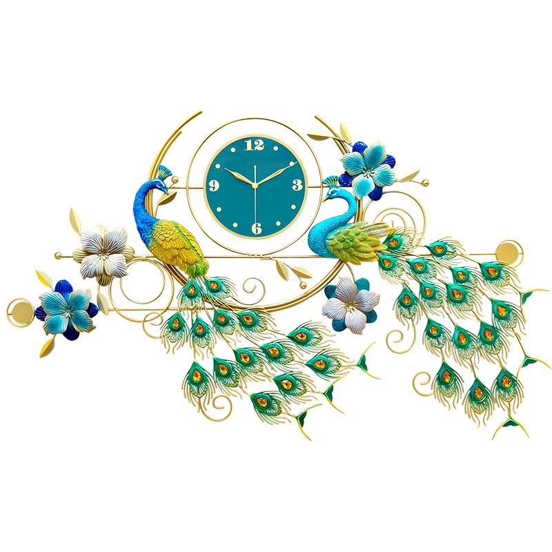 Đồng hồ treo tường con công phòng khách SENCOM, đồng hồ trang trí decor đẹp sang trọng - 2928