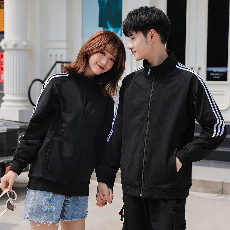 Áo Khoác Bomber Chất Dù 3 Sọc Cánh Tay Thể Thao Khóa Kéo Thời Trang Nam Nữ Unisex Phong Cách Hàn Quốc