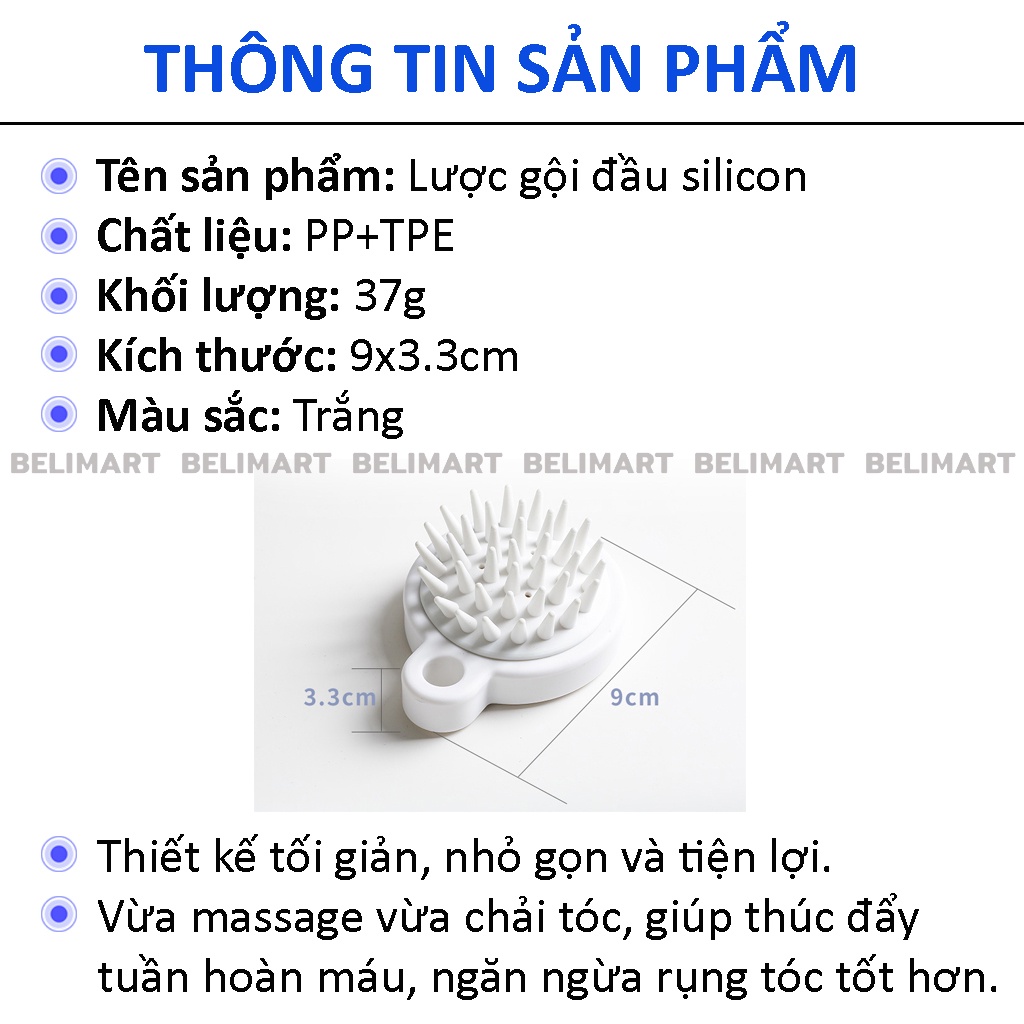 Lược gội đầu silicon, lược chải đầu giảm rụng và kích thích mọc tóc Beli BL022