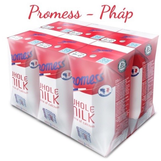 Thùng 24 Hộp 200ml Sữa Tươi Nguyên Kem - Ít Béo Không Đường PROMESS Nhập Khẩu Pháp.
