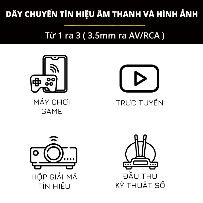 Dây tín hiệu đầu 3.5 ra 3 đầu hoa sen JSJ 3701 dài 1.8m đến 5m cáp 3.5 ra 3 đầu av dây đúc liền mạch dễ uốn cong