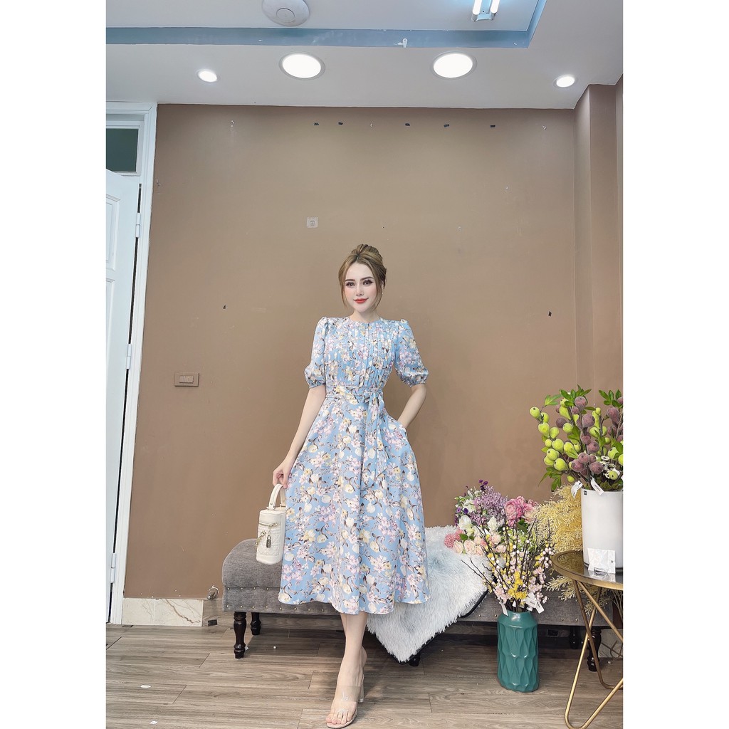 [Mã SKAMA06 giảm 8% tối đa 50K đơn 250K] xả- váy chiết ly ngực buộc dây nơ eo- 8641 | BigBuy360 - bigbuy360.vn