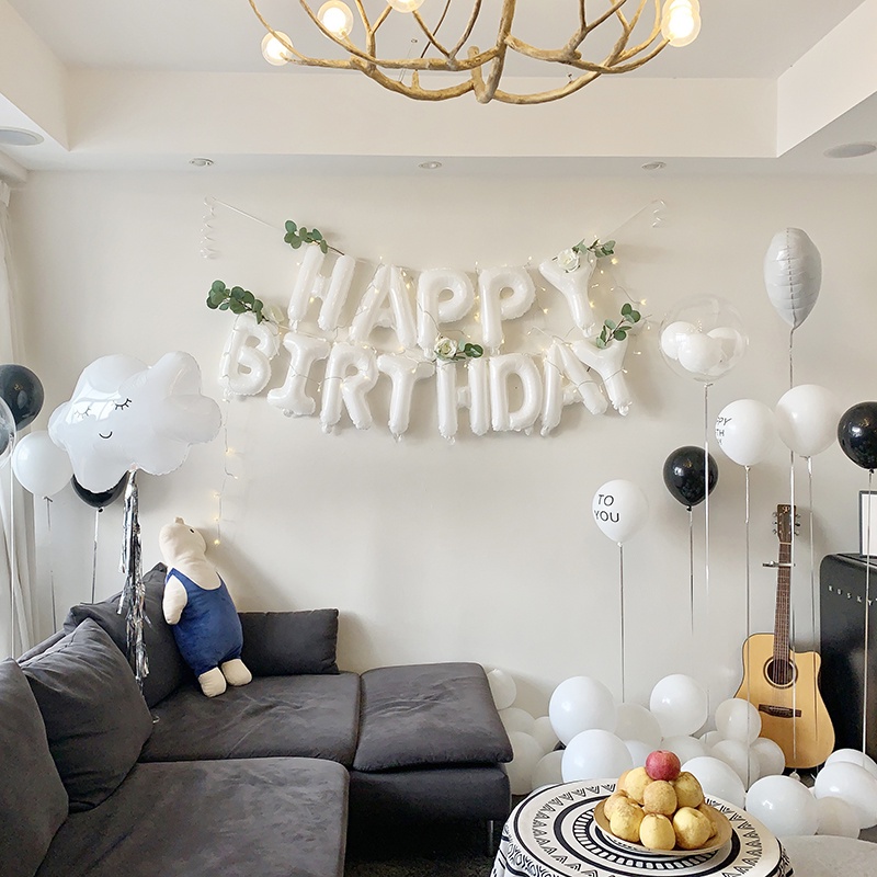 Bộ Bong Bóng Lõi Nhôm Hình Chữ Happy Birthday 16 Inch Màu Trắng Trang Trí Tường