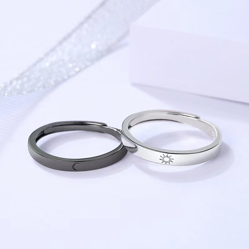 2 Pieces Set Of Adjustable Open Rings For Couples Matching Sun Moon Friendship YKT