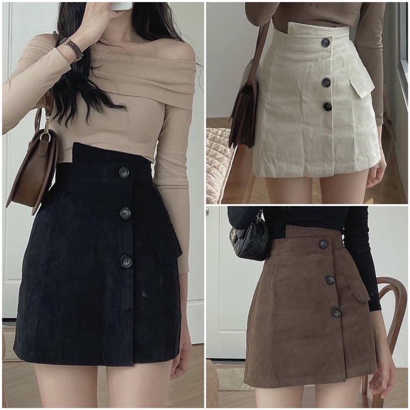 Chân váy nhung vạt lệch V12