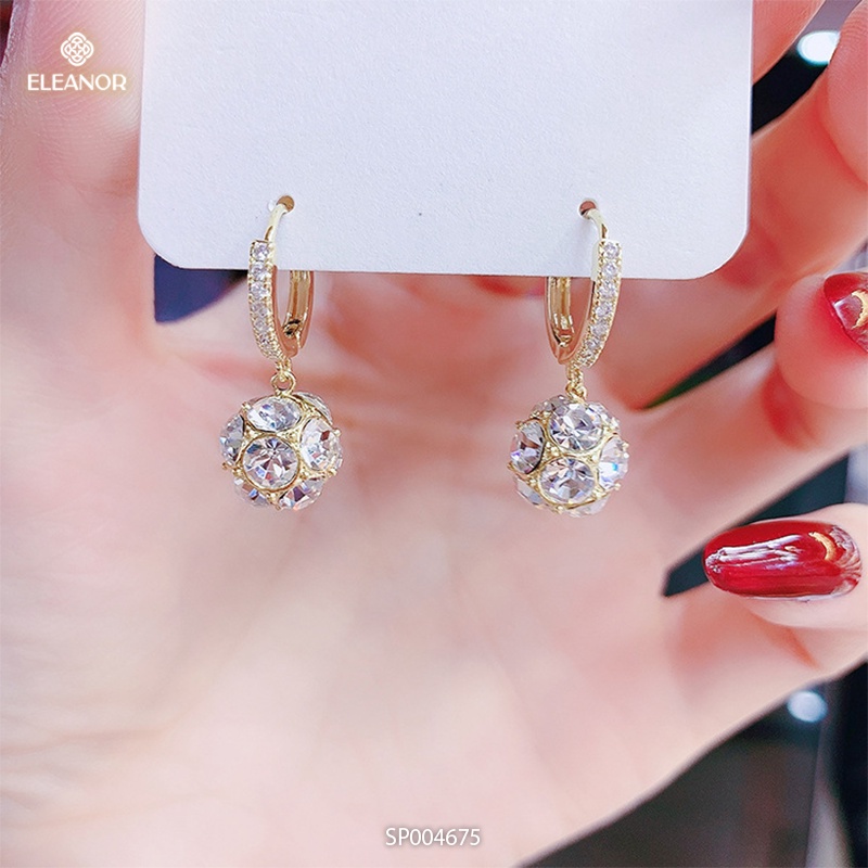 Bông tai nữ chuôi bạc 925 Eleanor Accessories hình tròn đính đá dáng thả phụ kiện trang sức 4675