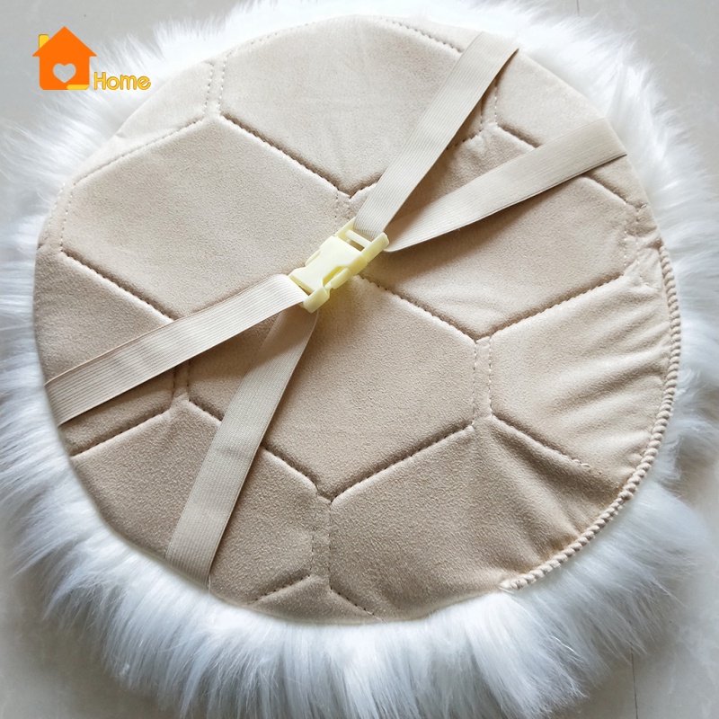 Đệm Ngồi Lông Cừu Giả Hình Tròn Dài 30cm Màu Trắng