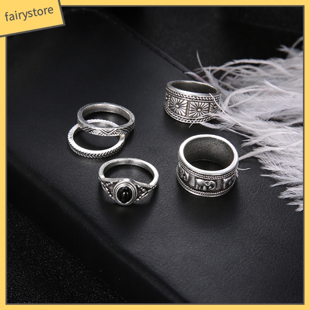 Set 5 Nhẫn Đeo Khớp Ngón Tay Phong Cách Cổ Điển Thời Trang Cho Nữ