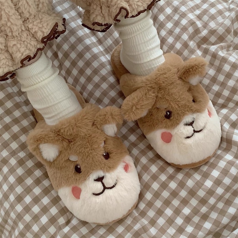 Dép bông thỏ nâu cute đế xốp lông mịn chống trơn đi được cả ngoài đường