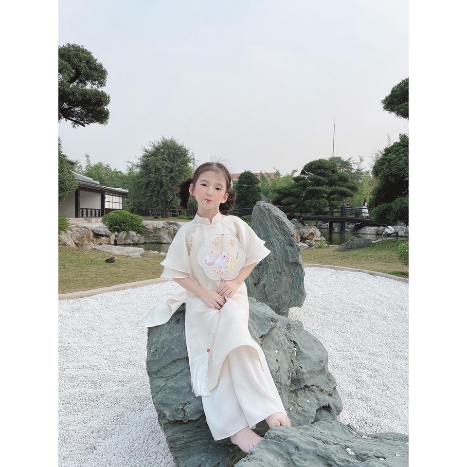 ÁO DÀI MỘC MIÊN MẸ & BÉ HOA MAI KẾT HẠT SIÊU HÓT