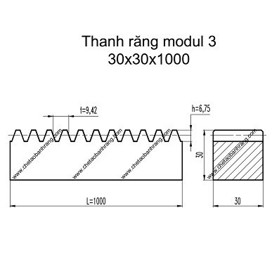 THANH RĂNG M3- 30x30x1000 BƯỚC T=9.42