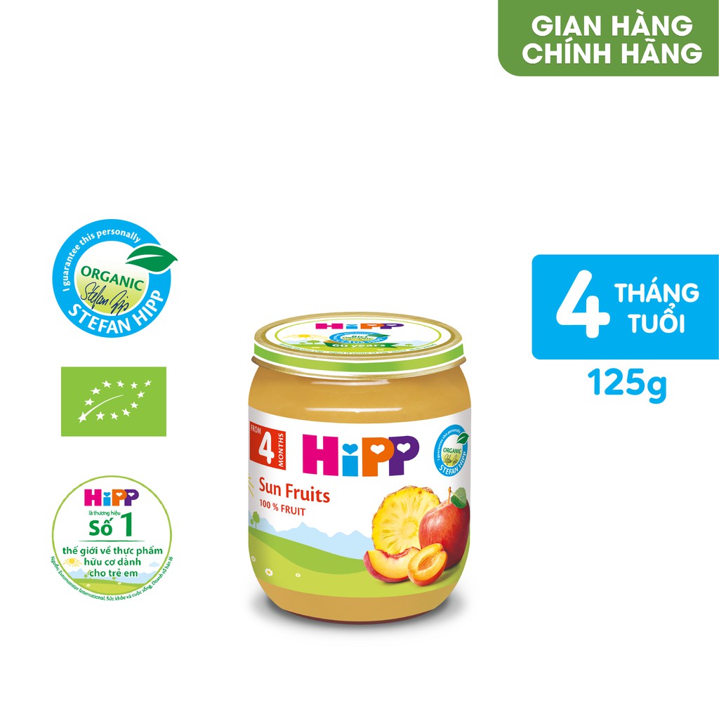 [Mã FMCGMALL -8% đơn 250K] Dinh dưỡng đóng lọ ăn dặm Trái cây nhiệt đới HiPP Organic 125g