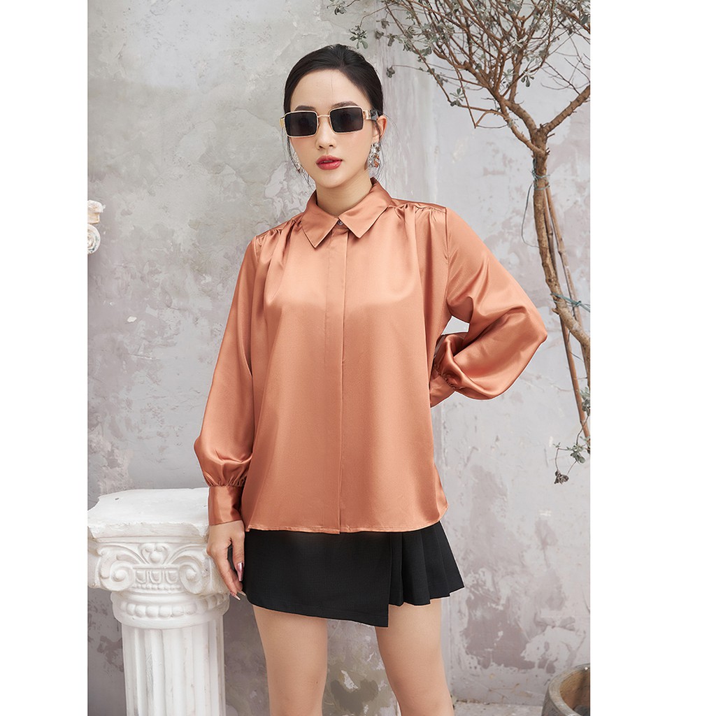 Áo sơ mi Lụa nữ 92WEAR 3 MÀU, đủ size, nhún vai phù hợp công sở ASA1323