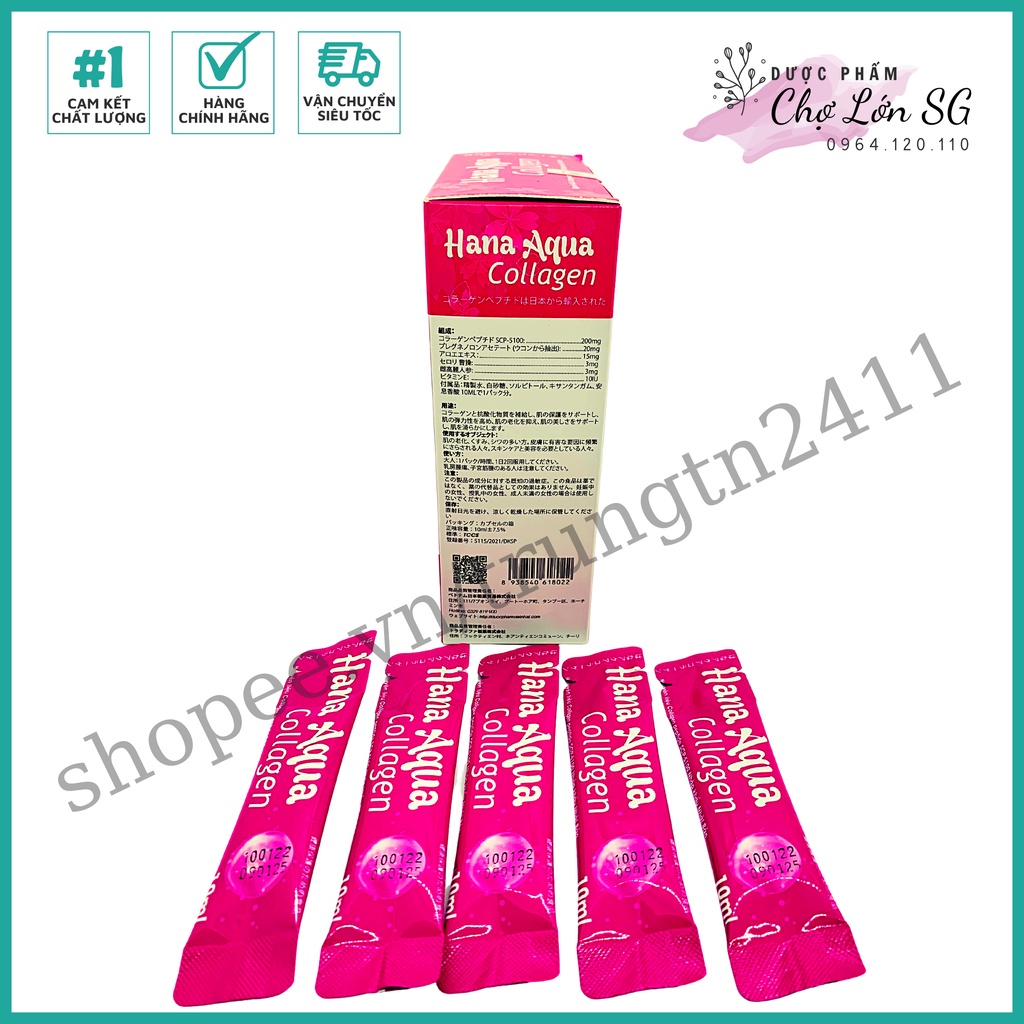 Nước uống đẹp da HANA AQUA COLLAGEN hỗ trợ giảm lão hóa, da căng bóng sáng mịn - Hộp 20 gói