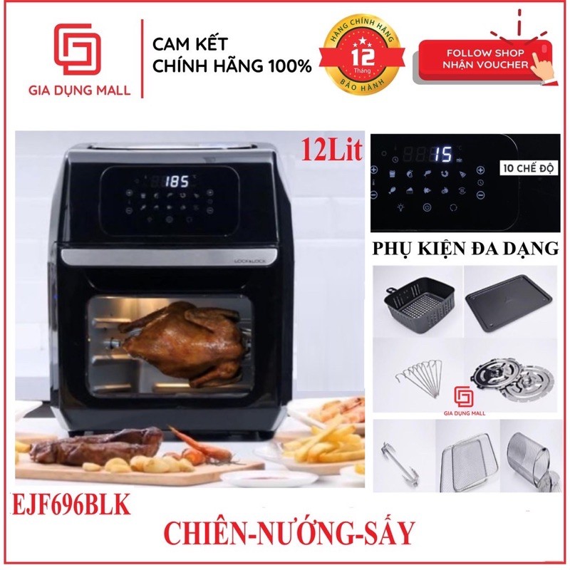 ♨️ ♨️♨️LÒ NƯỚNG/CHIÊN KHÔNG KHÍ LOCK&LOCK EJF696BLK (12 Lít) - Hàng Chính Hãng