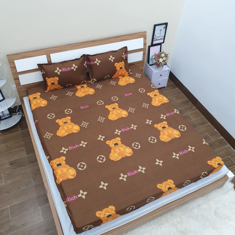 bộ ga gối cotton poly mẫu mới nhất 2022 , Gấu teddy nâu hot hit