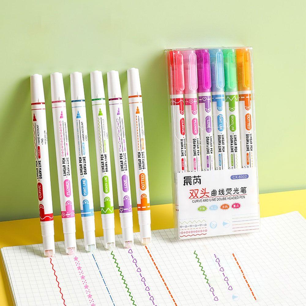 YOLA Bộ 6 Bút Bắt Sáng Dạng Cong Hai Đầu Hình Bông Hoa
