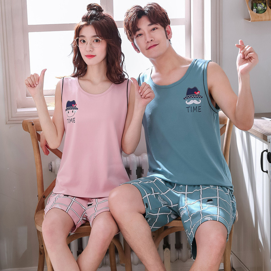 [shiping in 24h!] Bộ đồ ngủ nữ Bộ đồ ngủ áo vest mặc nhà mùa hè quần short pijama phiên bản Hàn Quốc áo lửng không tay Bộ quần áo