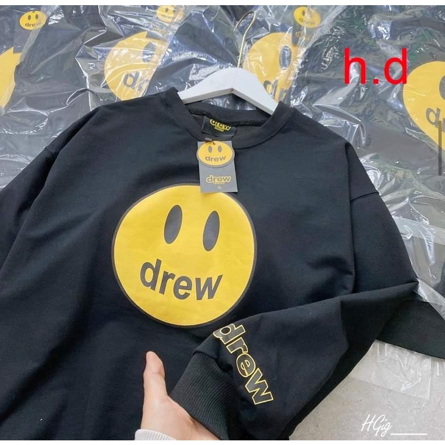 [ Giá rẻ bất ngờ] Áo Sweater in mặt cười drew chất nỉ bông dày dặn, áo thun bomber freesize form thụng chuẩn ảnh