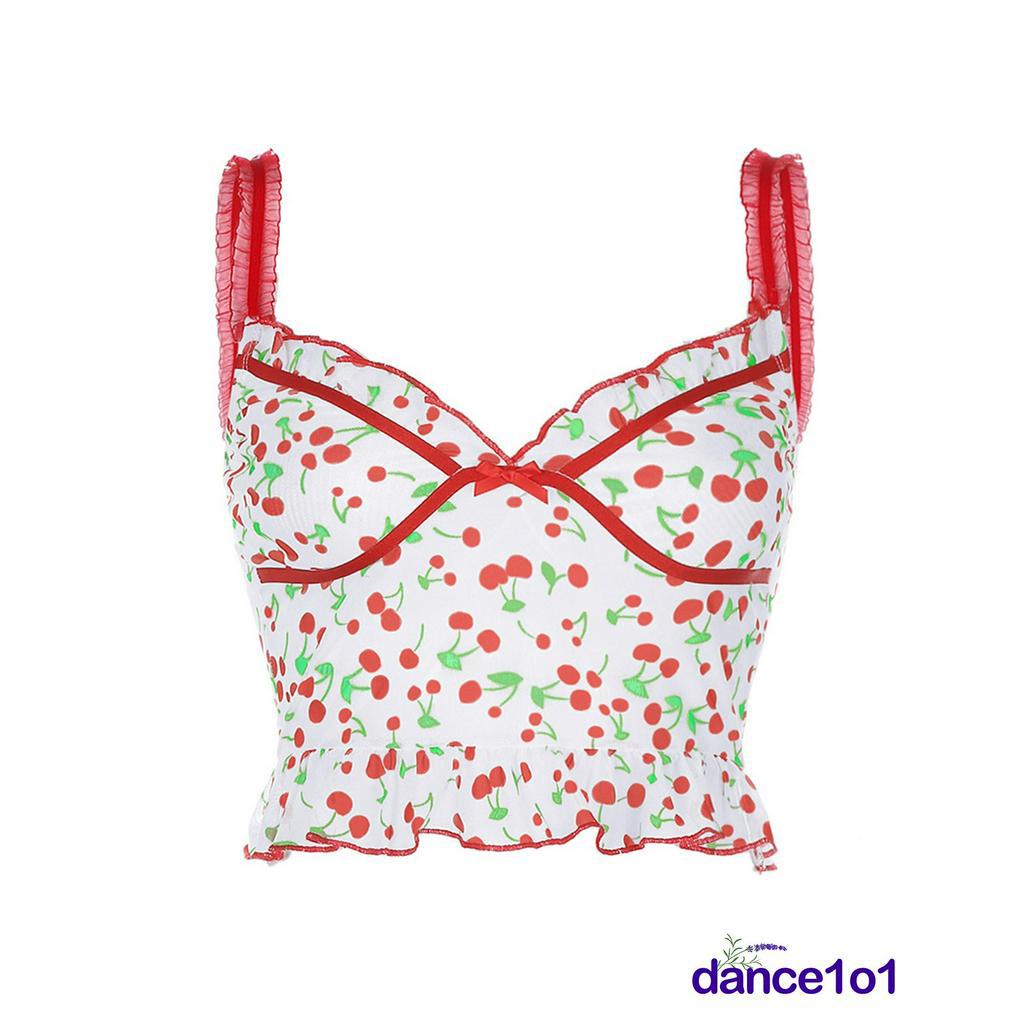 Áo Hai Dây In Hình Trái Cherry Gợi Cảm Cho Nữ