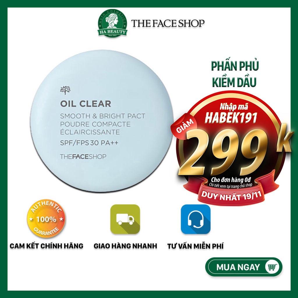Phấn phủ kiềm dầu siêu mịn cho da hỗn hợp da dầu trang điểm The Face Shop Oil Clear Smooth & Bright Powder 9g