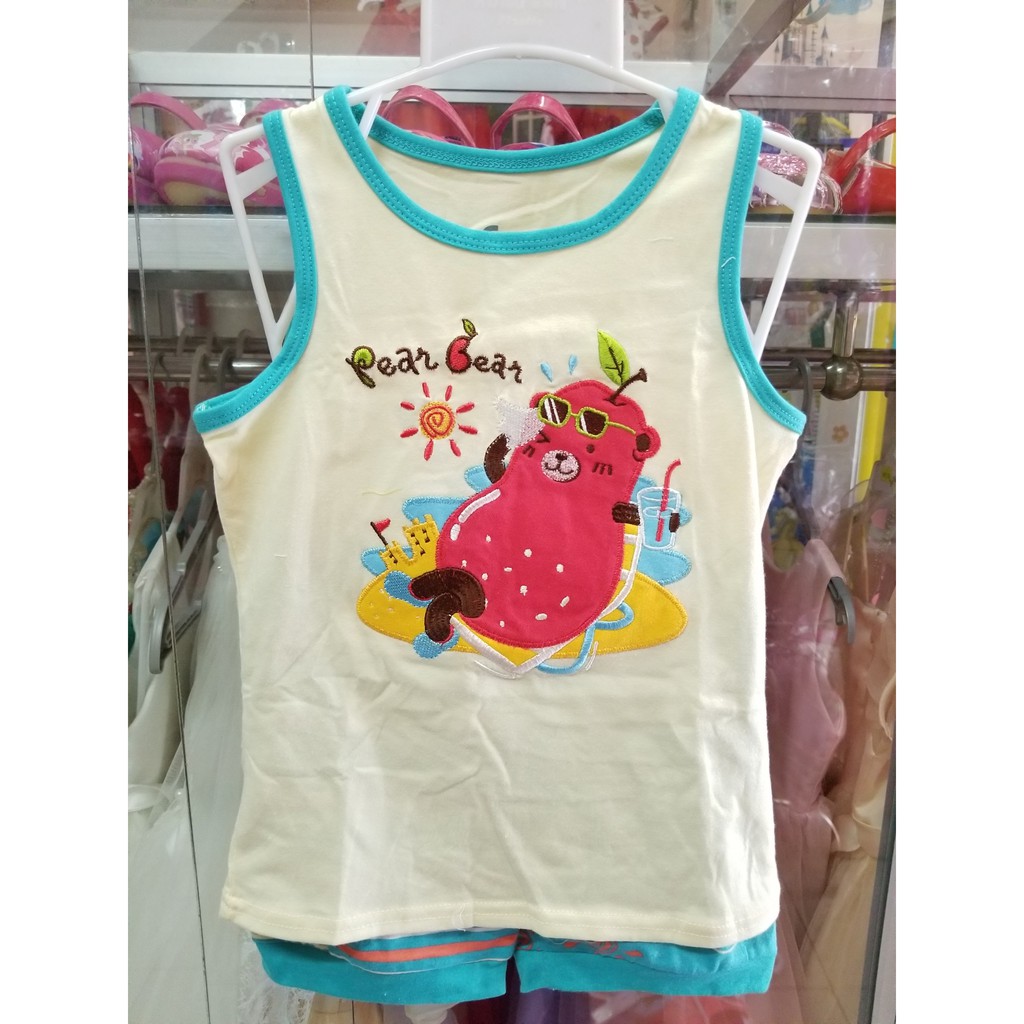 Bộ thun mùa hè thêu Gấu Hồ lô tắm biển