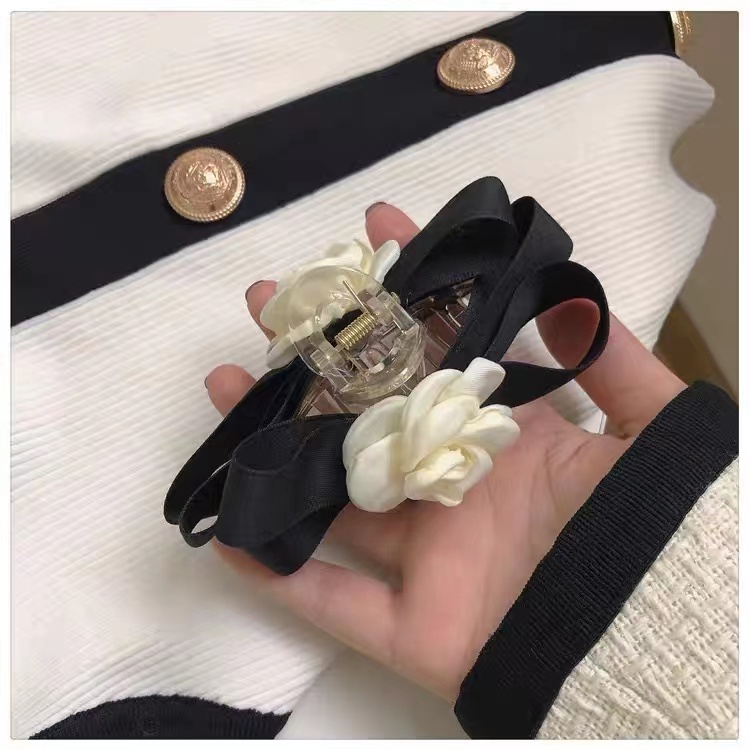 Kẹp Tóc Vải Màu Đen Cỡ Lớn Phong Cách Pháp Thanh Lịch Dành Cho Nữ