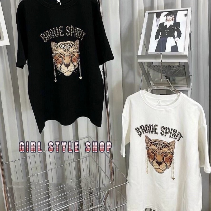 Áo phông cotton mặt hổ Áo thun phom thụng dáng rộng tay ngắn
