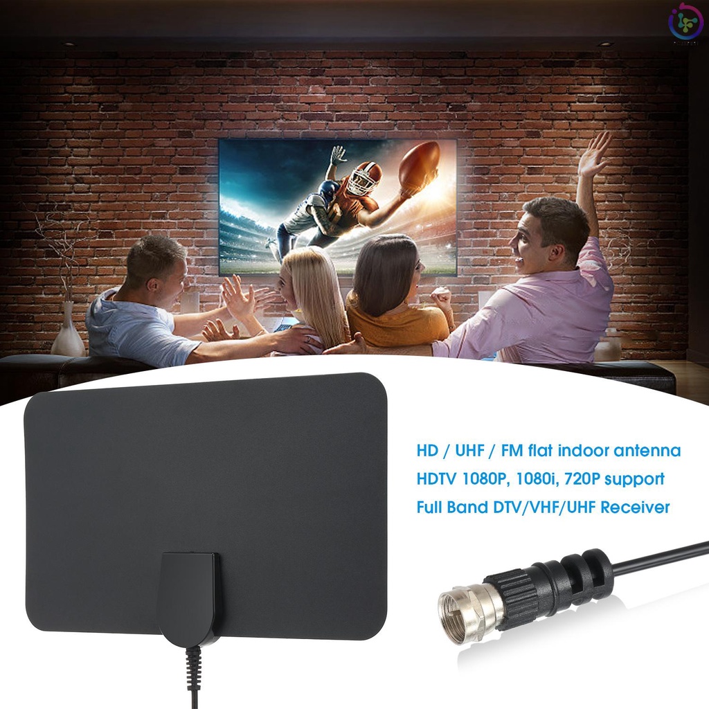 New  Indoor Digital TV Antenna HD Signal Flat Panel UHF FM HDTV Antenna Signal Receiver Black