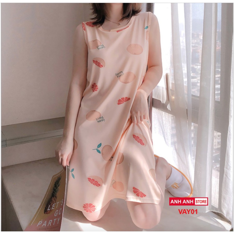 Váy ngủ, váy mặc nhà chất cotton lụa cute dễ thương