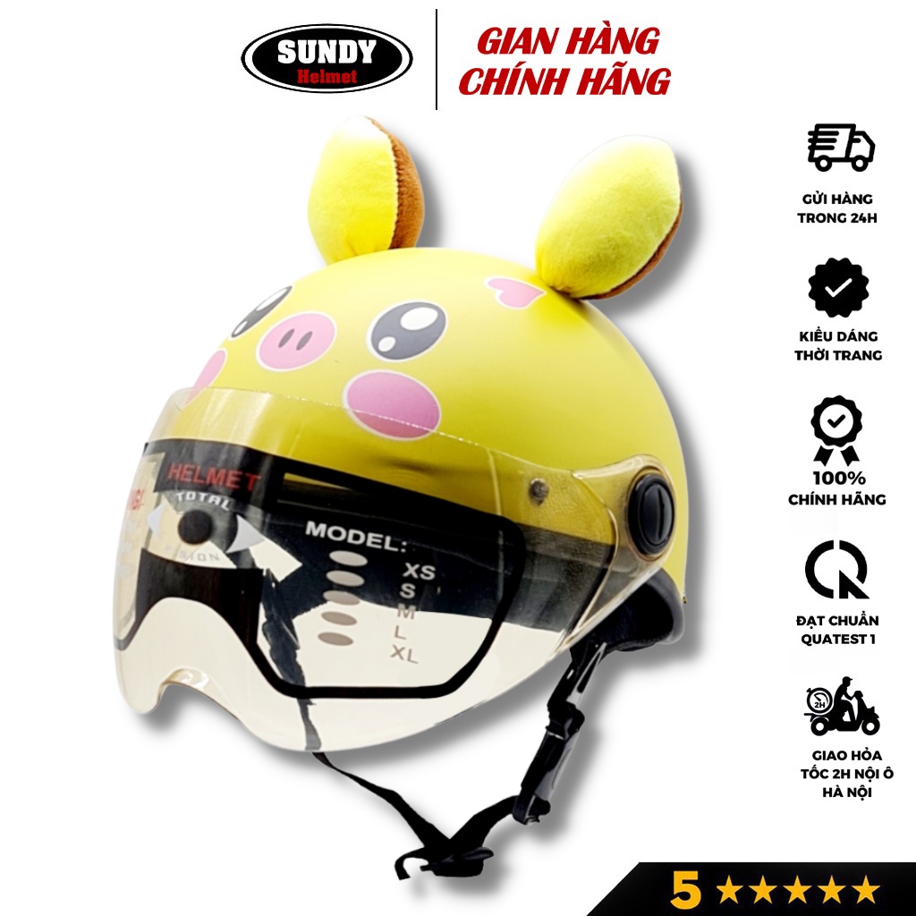 Mũ bảo hiểm cho bé có kính SUNDY cho trẻ em từ 3-8 tuổi, họa tiết cute đáng yêu, có tai ngộ nghĩnh