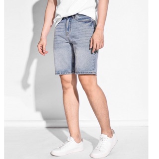 Quần short jean routine - quần short jeans nam màu xanh trơn dps010