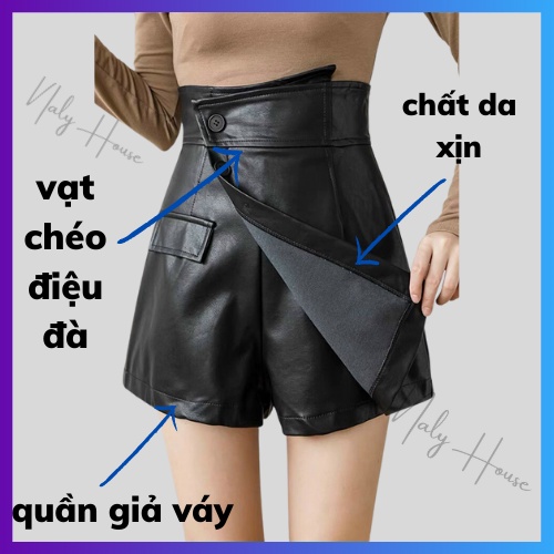 Quần Short Giả Váy Da 3 Cúc Vạt Chéo Điệu Đà 2 Màu Đen , Nâu
