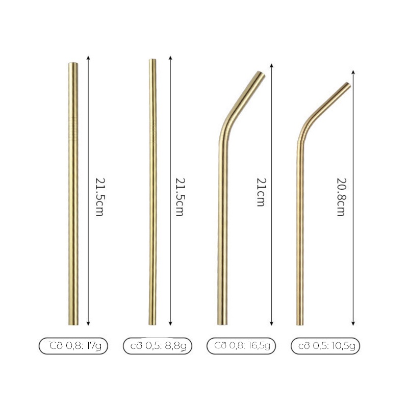 Ống hút Inox 304 size lớn 12*215mm hút trà sữa trân châu, tái sử dụng, không gỉ và an toàn với sức khỏe OHI02