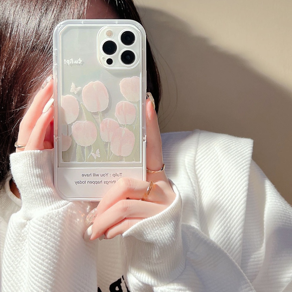 Casing For IPhone 13 12 11 7 8 Plus X Xs Xr Pro Max 7+ 8+ SE 2020 Xsmax Promax 13Promax 12Promax 11Promax tulip Lucky Words Invisible folding bracket Phone Case Flower Stand Back Cover TX 05