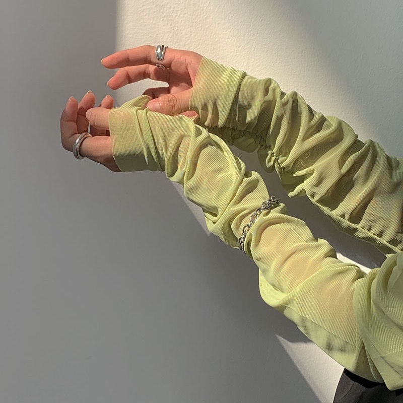 2023 summer new high-neck net gauze base shirt sun protection clothes thin long sleeve full with inner shirt women's net gauze top