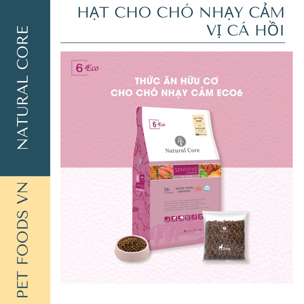 Hạt cho chó nhạy cảm NATURAL CORE DOG 1kg vị Cá Hồi