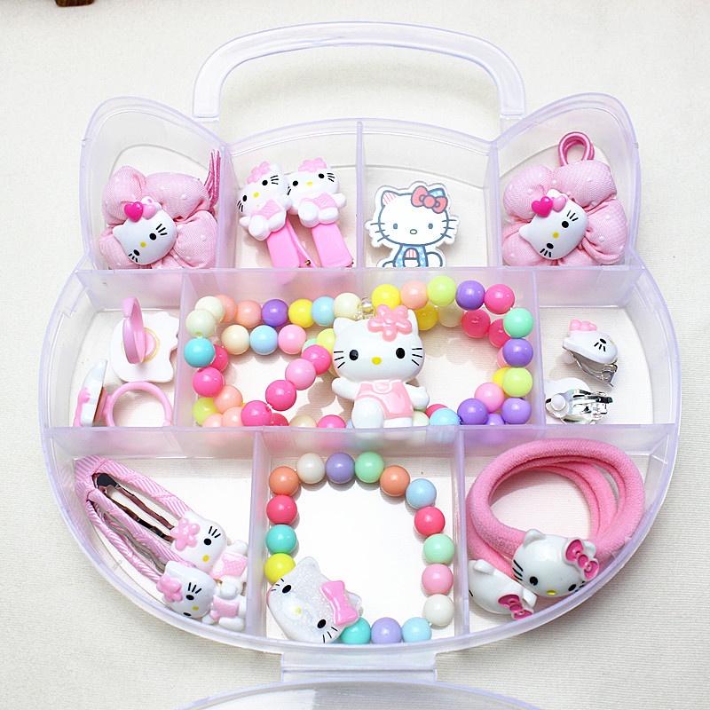 Bộ Phụ Kiện Trang Sức Vòng cổ / Vòng Tay / Vòng cổ Hình Hello Kitty Màu Macaron Dễ Thương Dùng Làm Quà Tặng Cho Bé Gái