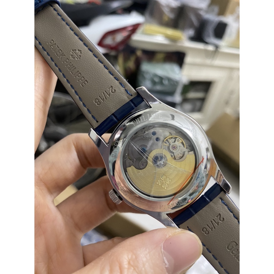 Đồng hồ Nam Ptek vành đá trăng sao máy nhật chạy cơ Automatic có thứ ngày tháng vỏ trắng dây da