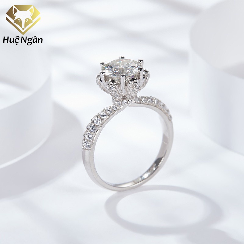 Nhẫn bạc Ý 925 Huệ Ngân - Ổ cao 6 chấu 8 Li vượng miện sang chảnh RR1761-1