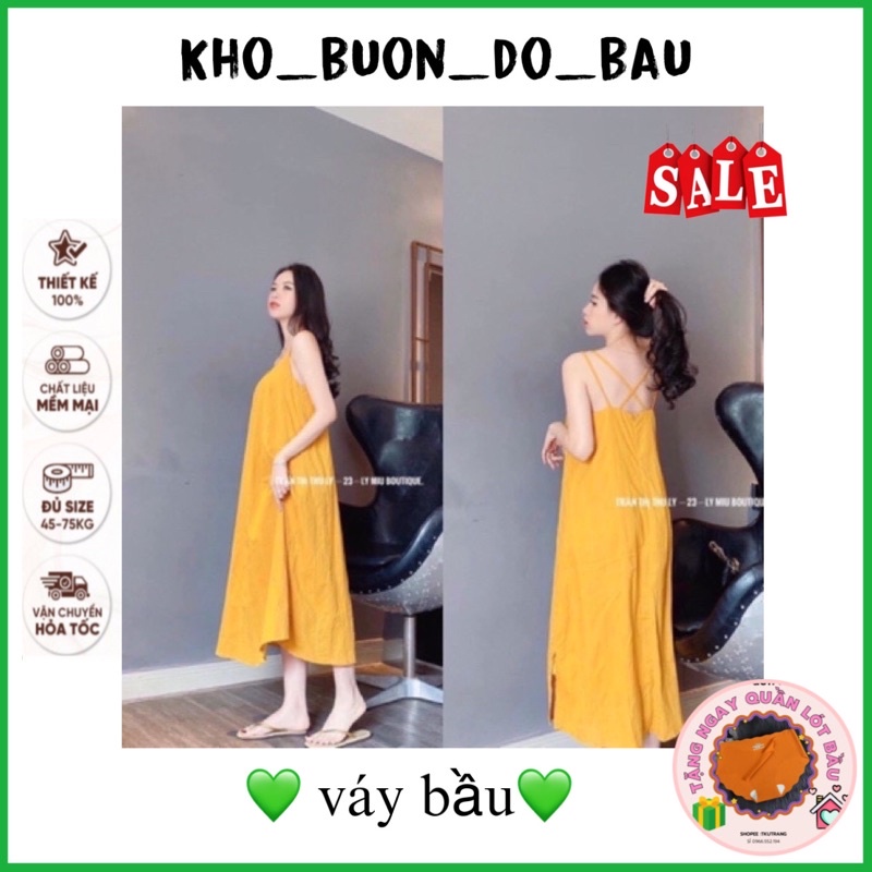 Váy bầu maxi đan dây lưng chất đũi lụa dáng dài form rộng mặc hè siêu mát