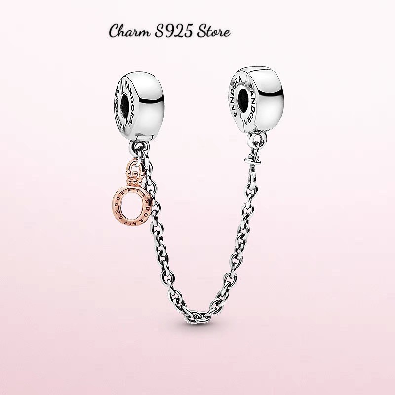 charm pan khoá chặn xích 2 đầu bạc s925 cao cấp